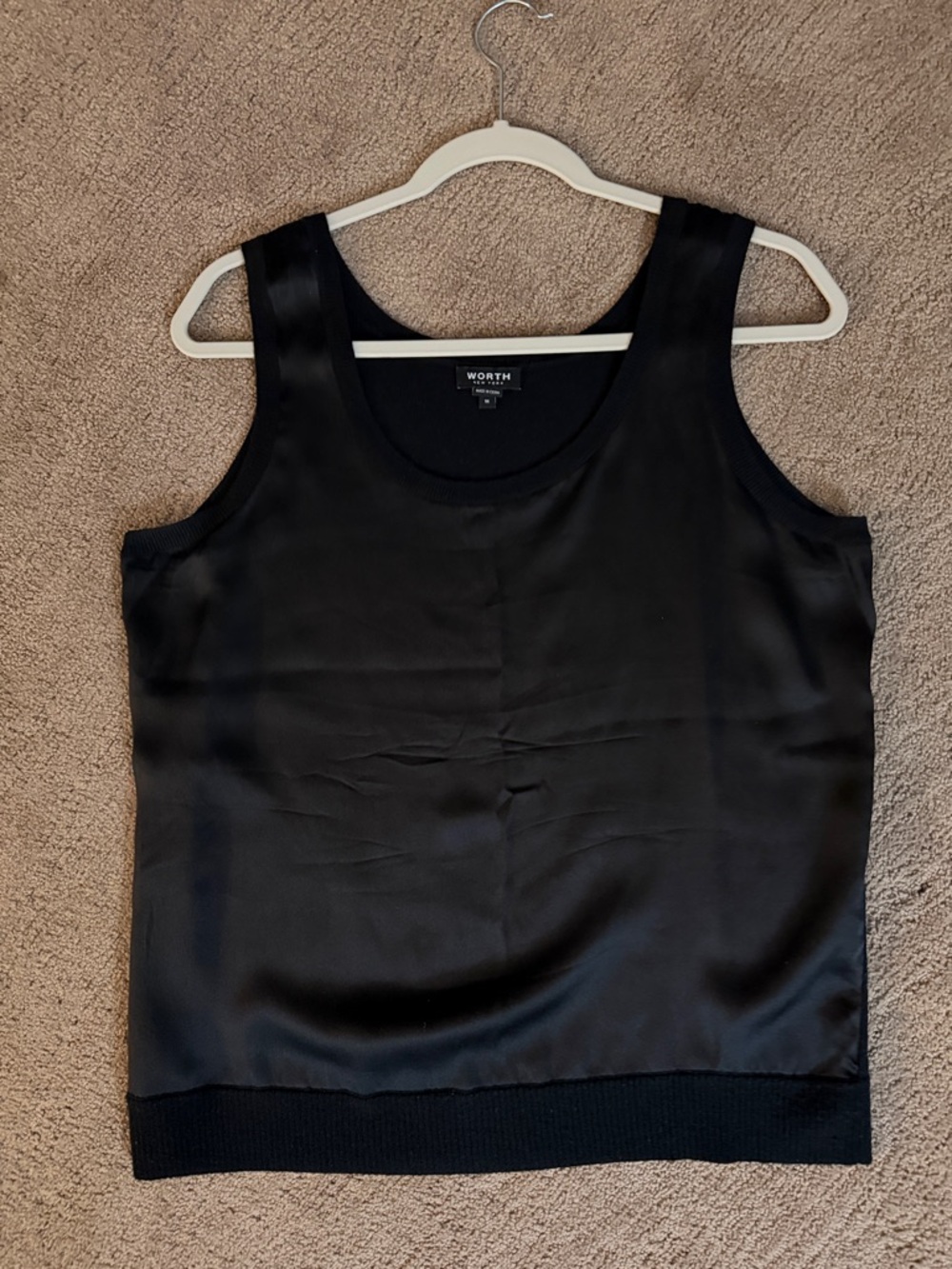 Worth Black Satin Shell Tank Top